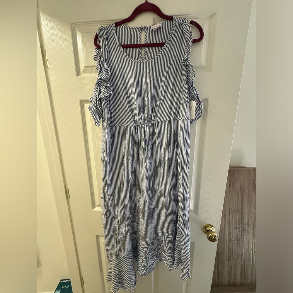Isabel Maternity by Ingrid & Isabel Striped Asymmetrical Cold Shoulder Dress NWT